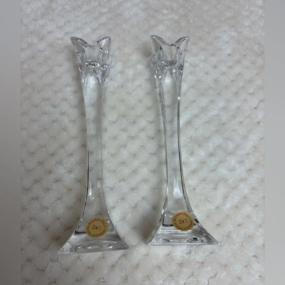 Elegant Crystal Candle Holders Bleikristall 24% Lead Crystal Candlesticks (2)